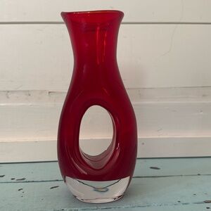 Vintage Mid Century Modern Blown Art Glass Ruby Red Vase Handmade in Poland